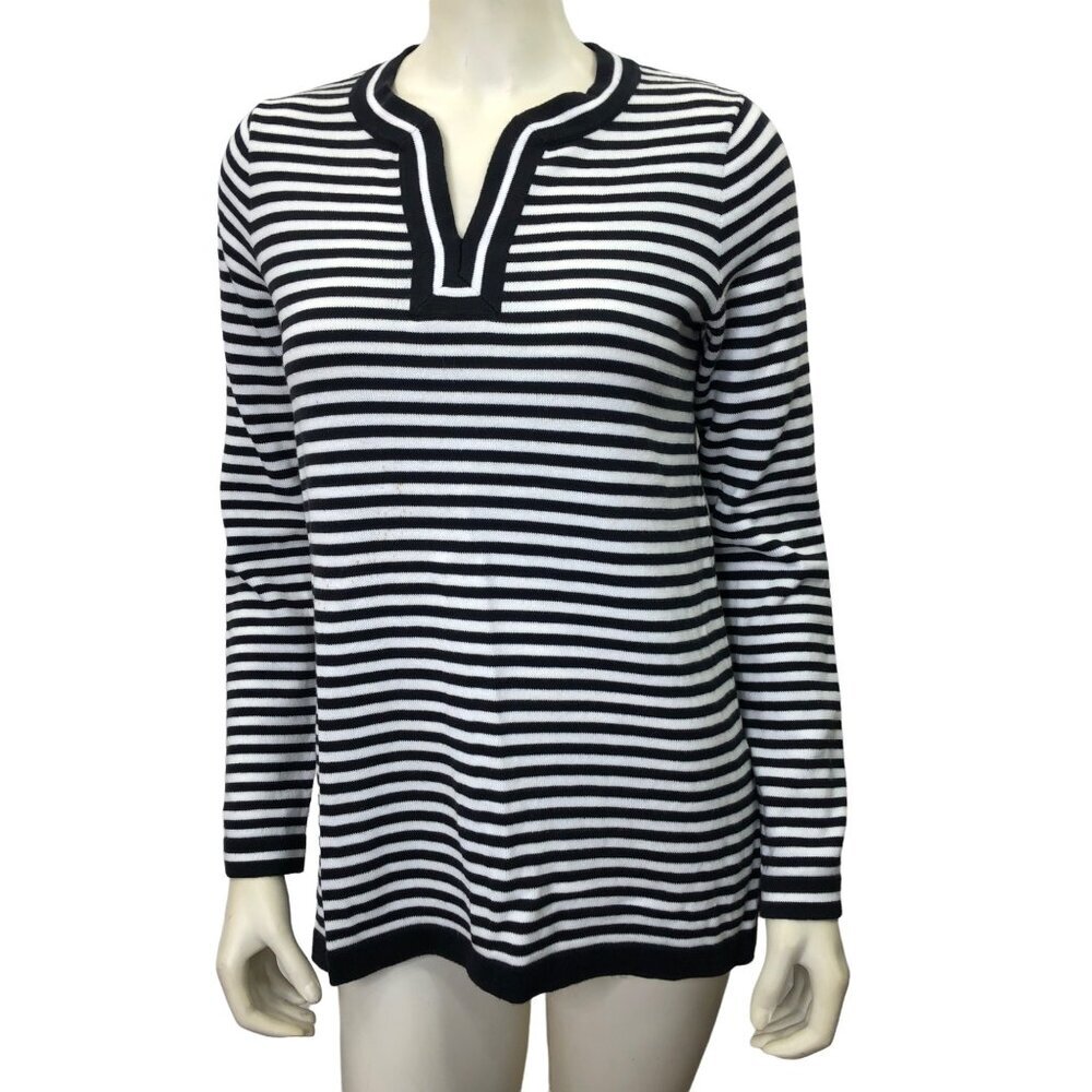 LANDS' END STRIPED SWEATER V NECK SZ SM
